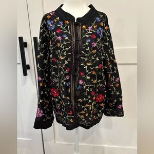 Chico's Black Jacket with Multicolor Floral Embroidery
